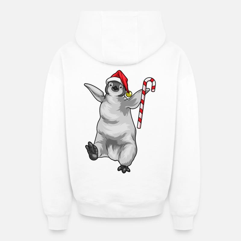 Pingouin Canne de Noël - Sweat à capuche unisexe zippé oversize épais SPREAD - blanc