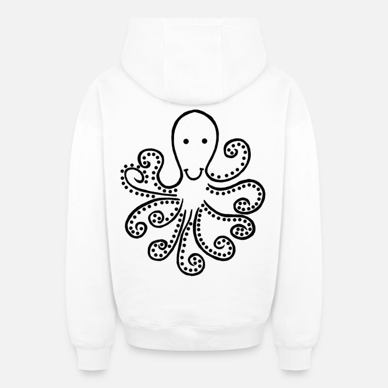 Pieuvre noire étrange - Sweat à capuche unisexe zippé oversize épais SPREAD - blanc