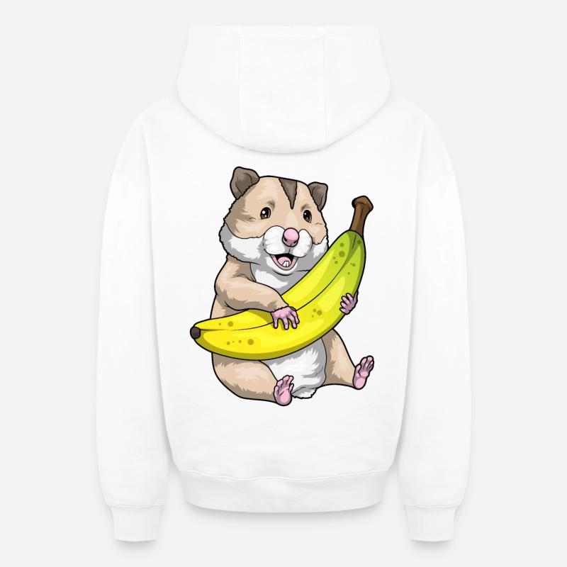 Hamster Banane - Sweat à capuche unisexe zippé oversize épais SPREAD - blanc