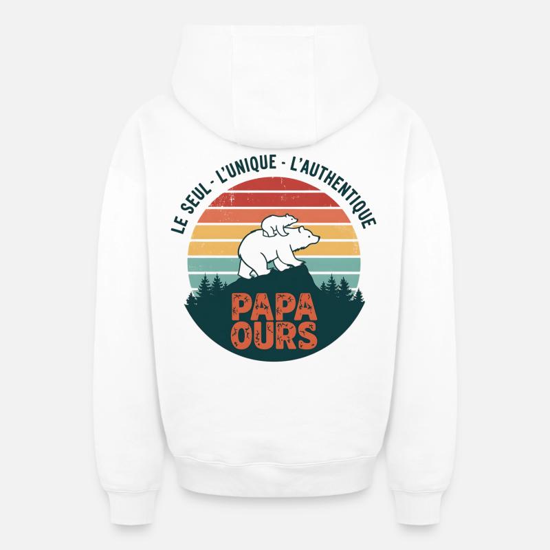 PAPA OURS - Sweat à capuche unisexe zippé oversize épais SPREAD - blanc