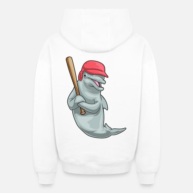 Batte de baseball Dolphin - Sweat à capuche unisexe zippé oversize épais SPREAD - blanc