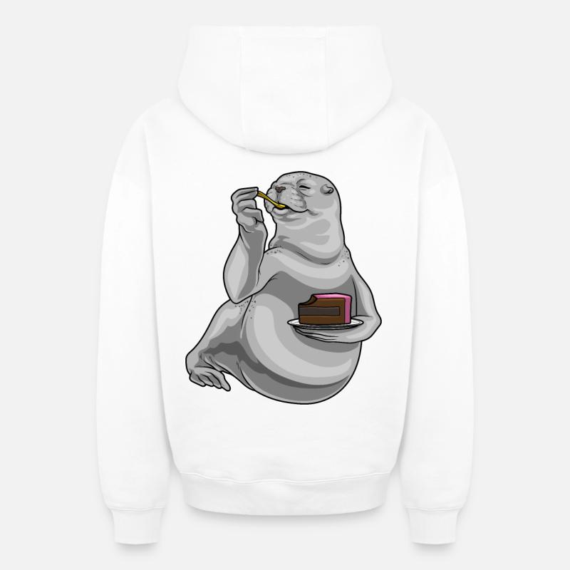 Gâteau d’anniversaire de phoque - Sweat à capuche unisexe zippé oversize épais SPREAD - blanc