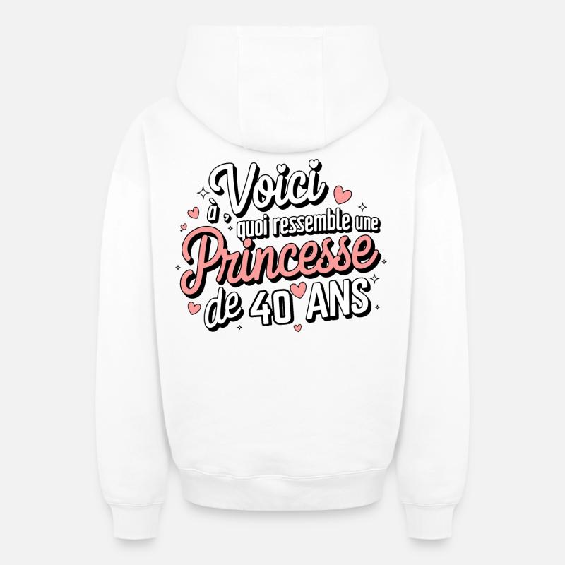 Princesse 40 Ans - Sweat à capuche unisexe zippé oversize épais SPREAD - blanc