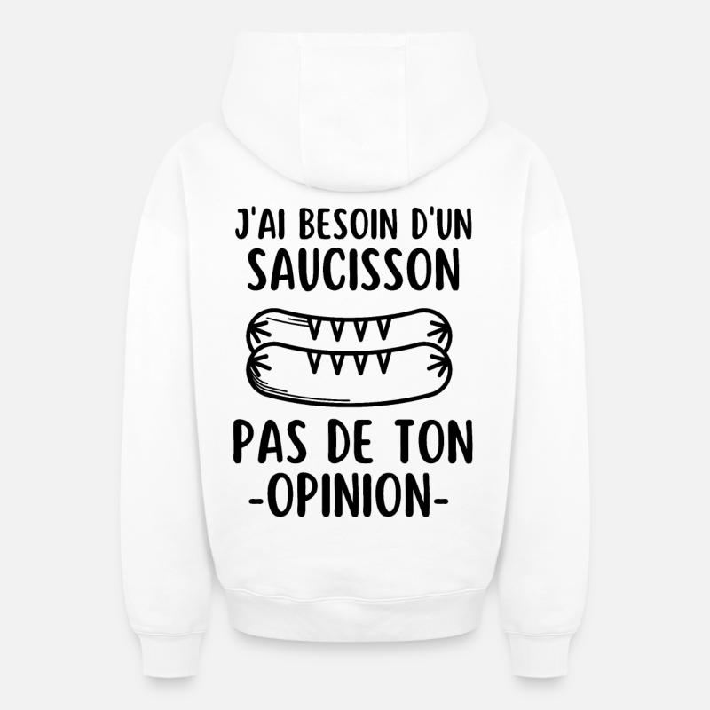 Humour saucisson - Sweat à capuche unisexe zippé oversize épais SPREAD - blanc