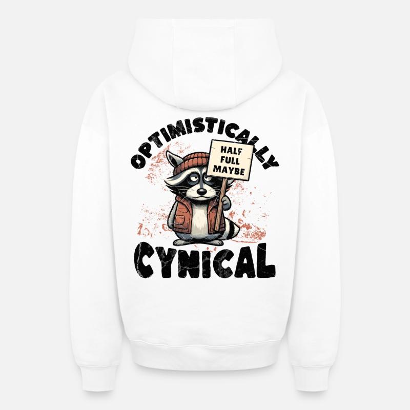 Raton laveur cynique optimiste - Sweat à capuche unisexe zippé oversize épais SPREAD - blanc