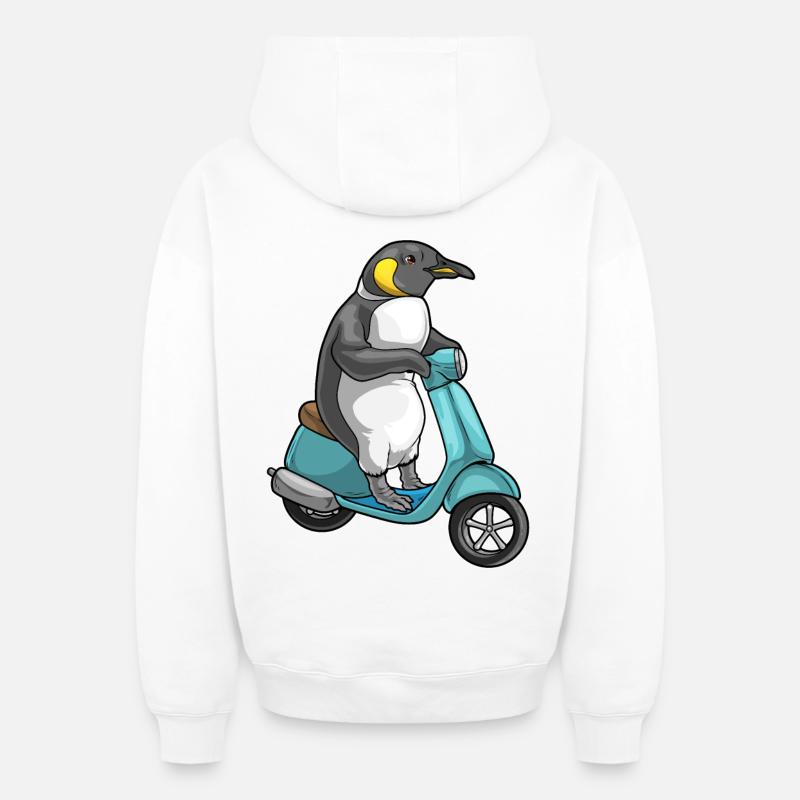 Scooter pingouin - Sweat à capuche unisexe zippé oversize épais SPREAD - blanc