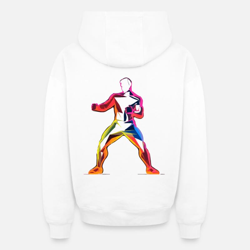 Kickboxer style dessin animé - Sweat à capuche unisexe zippé oversize épais SPREAD - blanc