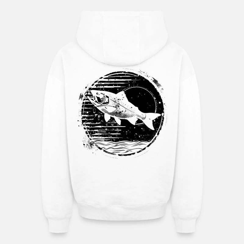 Dessin de pêche - Sweat à capuche unisexe zippé oversize épais SPREAD - blanc