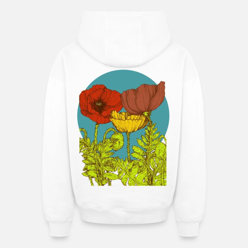 Coquelicots - Sweat à capuche unisexe zippé oversize épais SPREAD - blanc