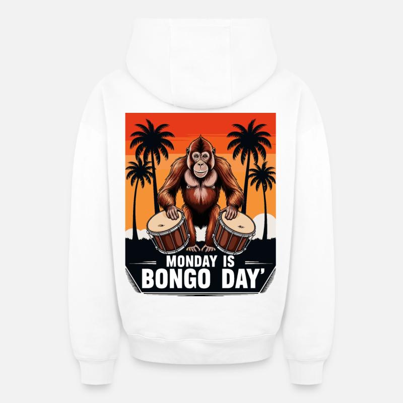 Monkey Bongo Batteur - Sweat à capuche unisexe zippé oversize épais SPREAD - blanc