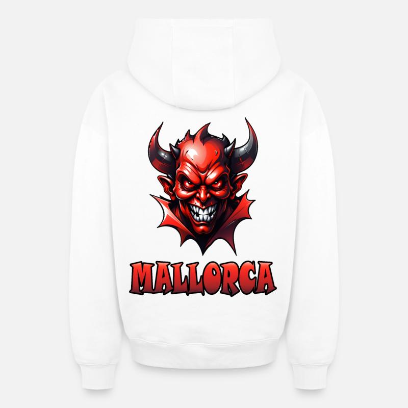 Majorque avec Red Devil - Sweat à capuche unisexe zippé oversize épais SPREAD - blanc