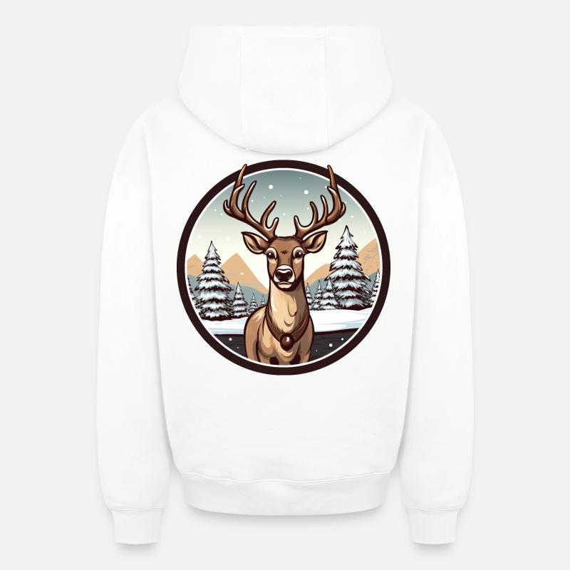 Cerfs en hiver - Sweat à capuche unisexe zippé oversize épais SPREAD - blanc