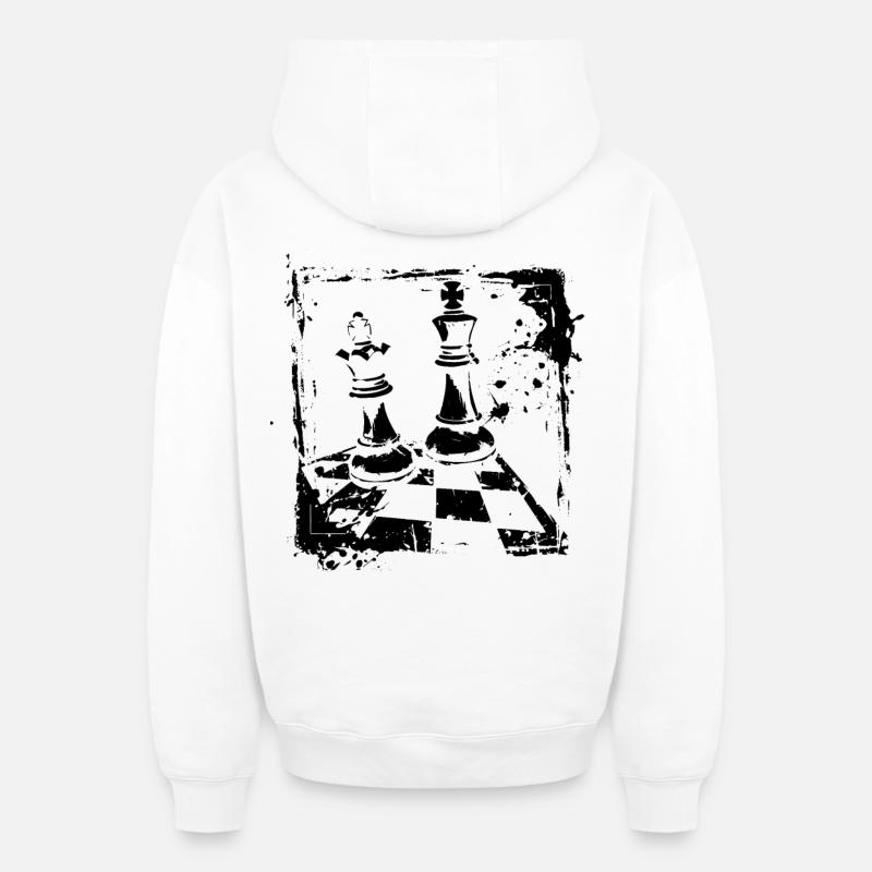 Échecs - Sweat à capuche unisexe zippé oversize épais SPREAD - blanc