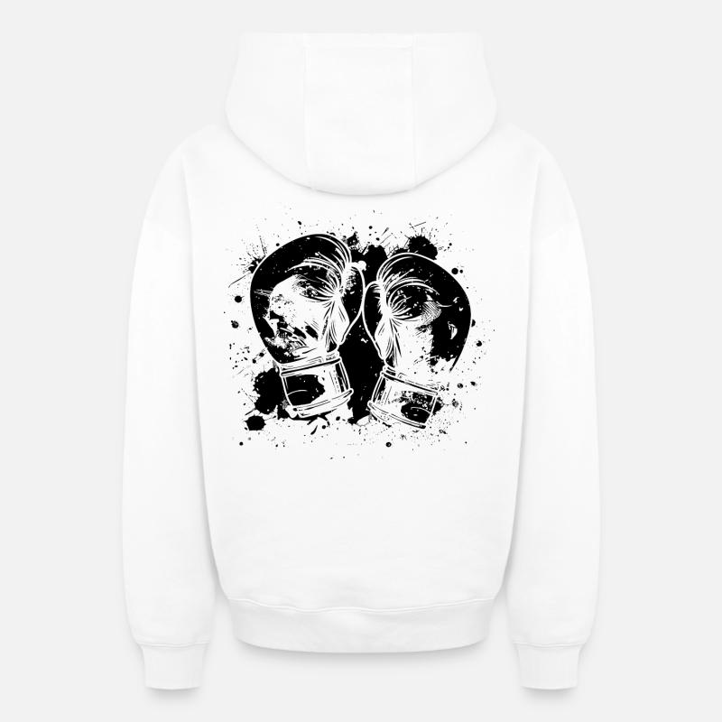 Boxe - Sweat à capuche unisexe zippé oversize épais SPREAD - blanc