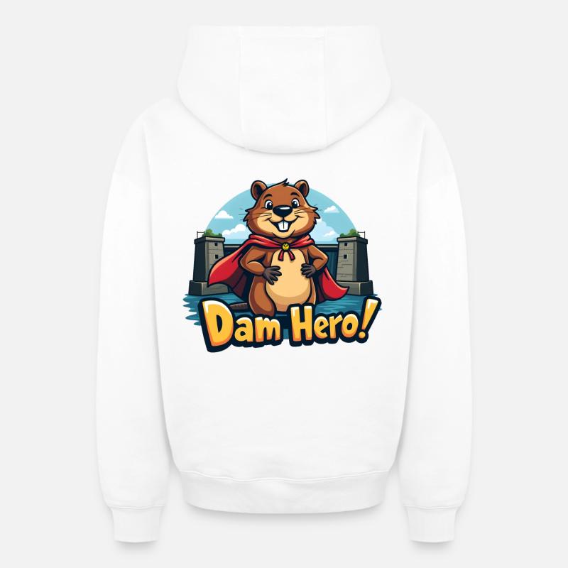 Beaver Hero – Héros du barrage ! - Sweat à capuche unisexe zippé oversize épais SPREAD - blanc