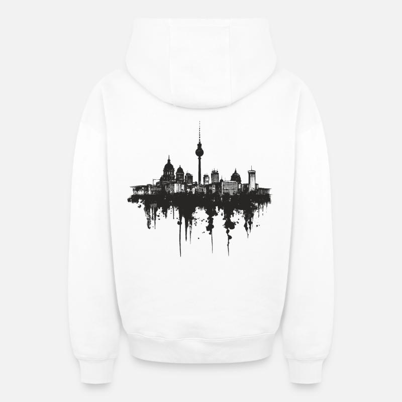 Horizon de Berlin - Sweat à capuche unisexe zippé oversize épais SPREAD - blanc