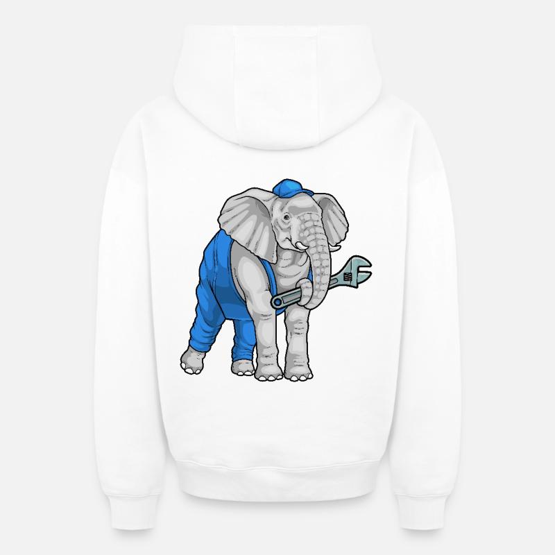 Clé mécanique éléphant - Sweat à capuche unisexe zippé oversize épais SPREAD - blanc