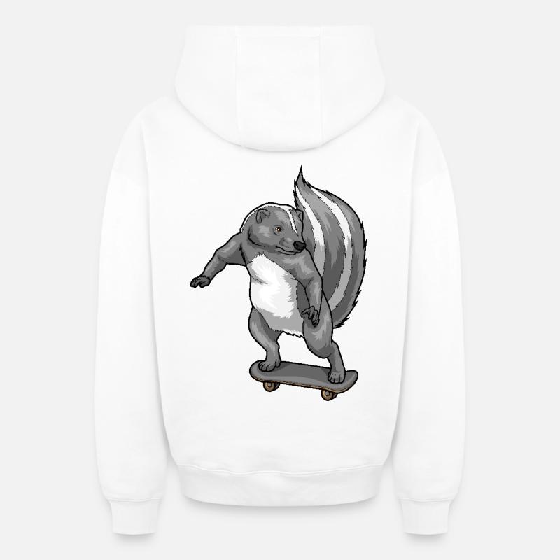 Skunk Skater Skateboard - Sweat à capuche unisexe zippé oversize épais SPREAD - blanc