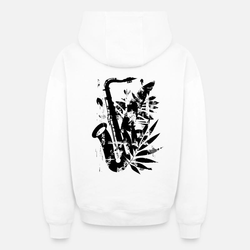 Saxophone drôle - Sweat à capuche unisexe zippé oversize épais SPREAD - blanc
