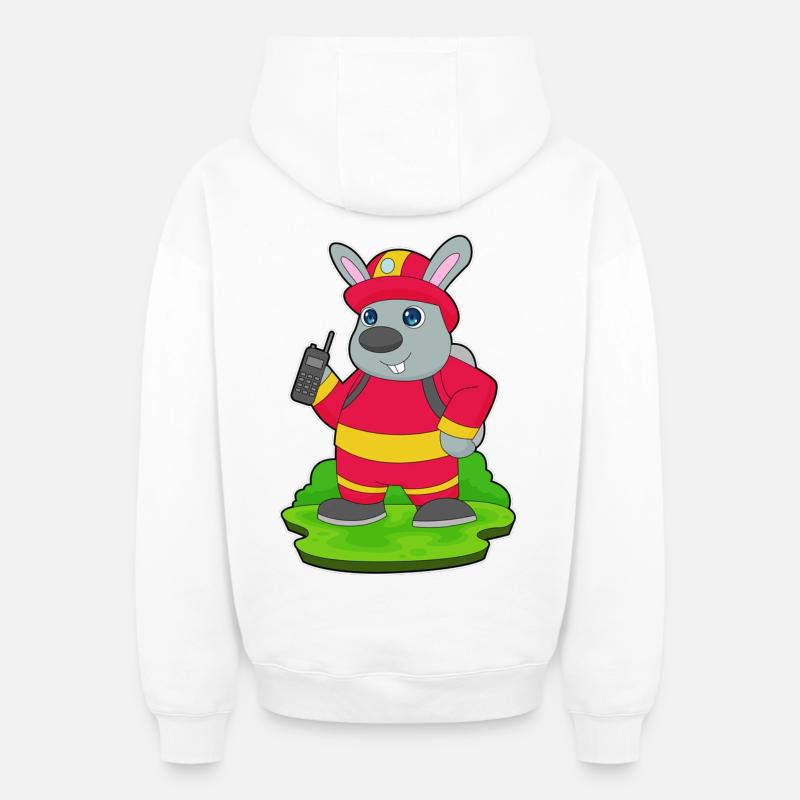 Lapin Pompier Pompier Brigade - Sweat à capuche unisexe zippé oversize épais SPREAD - blanc