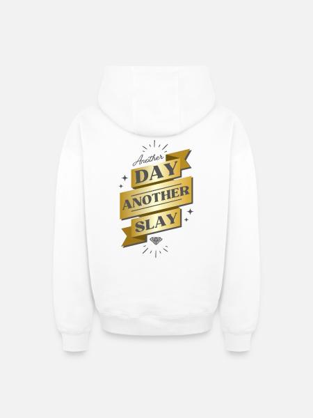 Another Day Another Slay Banner - Oversized Heavyweight Unisex Zip Hoodie - white