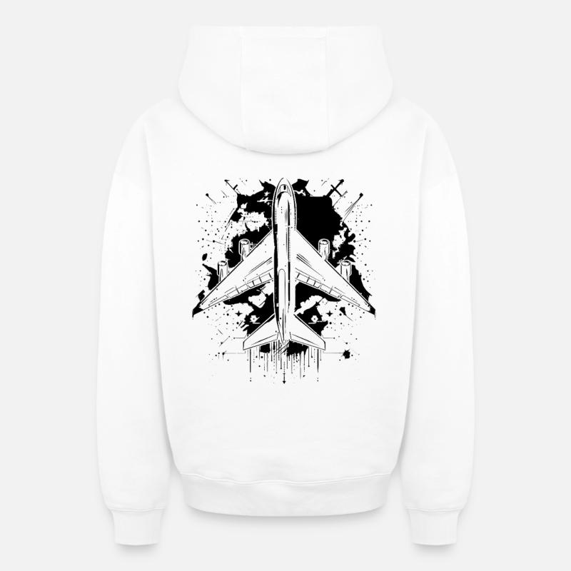 Dessin d’avion - Sweat à capuche unisexe zippé oversize épais SPREAD - blanc