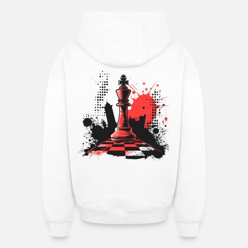 Pièces d’échecs Graffiti - Sweat à capuche unisexe zippé oversize épais SPREAD - blanc