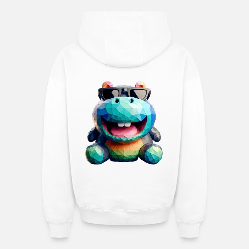hippo fun - Sweat à capuche unisexe zippé oversize épais SPREAD - blanc