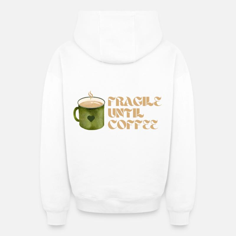 Fragile jusqu’au café – Fun Coffee Design - Sweat à capuche unisexe zippé oversize épais SPREAD - blanc