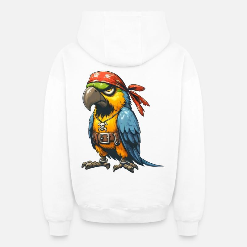 perroquet pirate - Sweat à capuche unisexe zippé oversize épais SPREAD - blanc