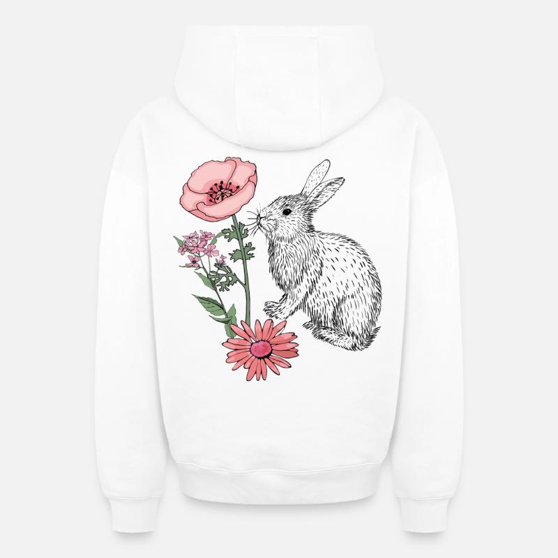 Lapin de Pâques Joyeuses Pâques - Sweat à capuche unisexe zippé oversize épais SPREAD - blanc