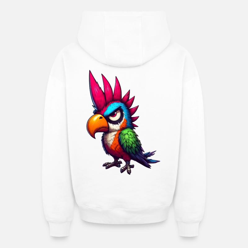 perroquet punk - Sweat à capuche unisexe zippé oversize épais SPREAD - blanc