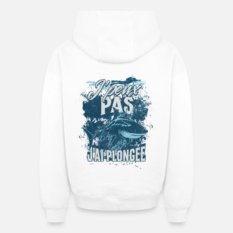  Plongee Shark Design - Sweat à capuche unisexe zippé oversize épais SPREAD - blanc