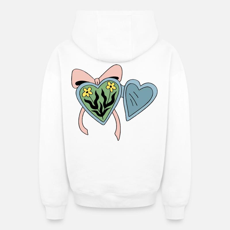 Médaillon fleur avec ruban coeur - Sweat à capuche unisexe zippé oversize épais SPREAD - blanc