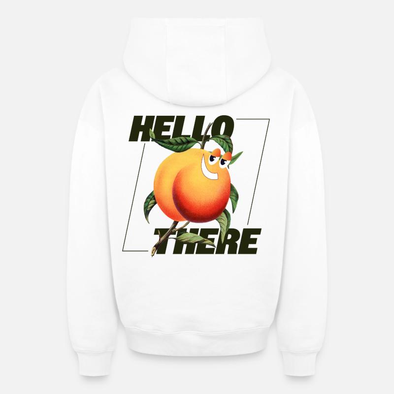 Peach Retro – Hello There Statement - Oversized Heavyweight Unisex Zip Hoodie - Weiß