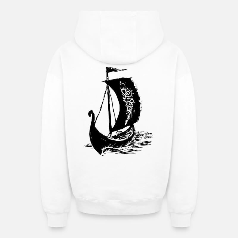 Drakkar Viking - Sweat à capuche unisexe zippé oversize épais SPREAD - blanc