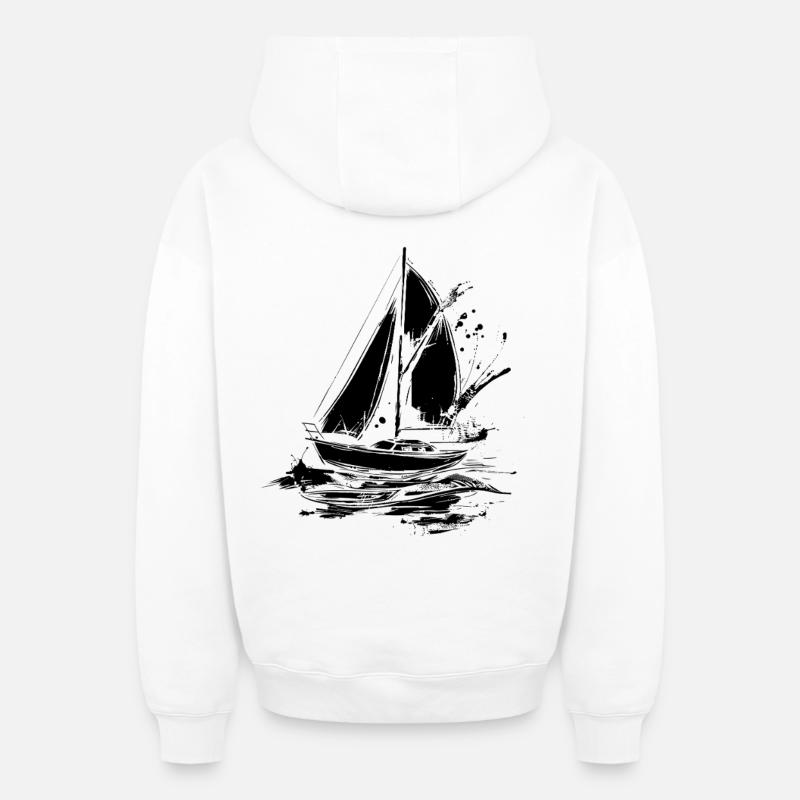 Voilier - Sweat à capuche unisexe zippé oversize épais SPREAD - blanc