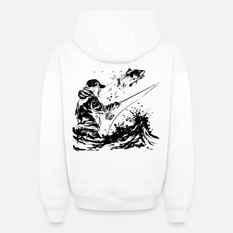 Dessin de pêche - Sweat à capuche unisexe zippé oversize épais SPREAD - blanc