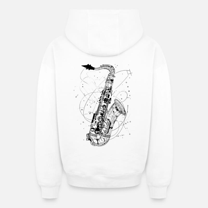 Dessin de saxophone - Sweat à capuche unisexe zippé oversize épais SPREAD - blanc