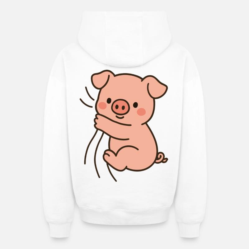 Cher cochon rose - Sweat à capuche unisexe zippé oversize épais SPREAD - blanc