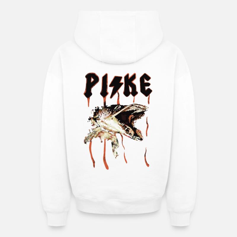 Pêche au brochet - Pike Attack - Sweat à capuche unisexe zippé oversize épais SPREAD - blanc