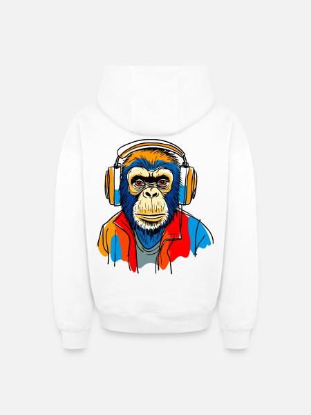 Singe avec casque - Sweat à capuche unisexe zippé oversize épais SPREAD - blanc