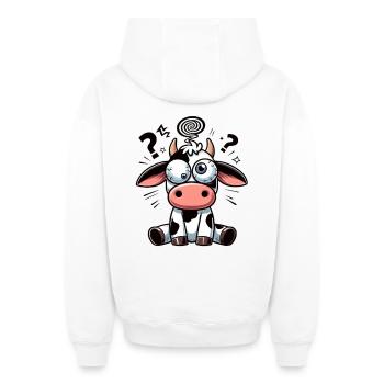 Funny Confused Cow Cartoon Clumsy Googly Eyes - Oversized Heavyweight Unisex Zip Hoodie - white - Back - AI Model Male 178 light (178cm)