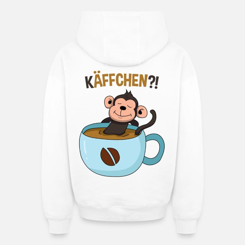 Pause-café avec le singe - Sweat à capuche unisexe zippé oversize épais SPREAD - blanc