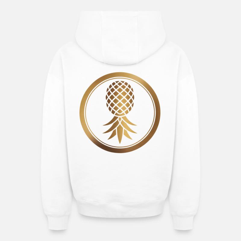 Logo ananas doré - Sweat à capuche unisexe zippé oversize épais SPREAD - blanc