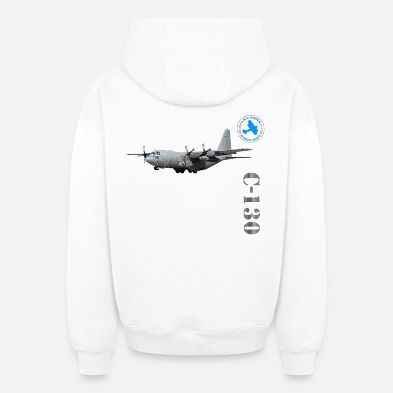 Hercules C-130 - Sweat à capuche unisexe zippé oversize épais SPREAD - blanc