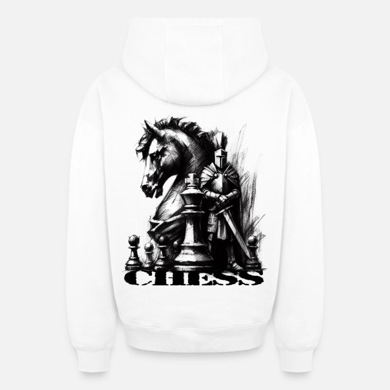 Échecs - Sweat à capuche unisexe zippé oversize épais SPREAD - blanc