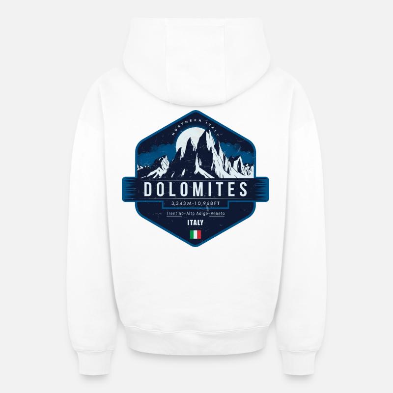 Dolomites , Italie - Sweat à capuche unisexe zippé oversize épais SPREAD - blanc