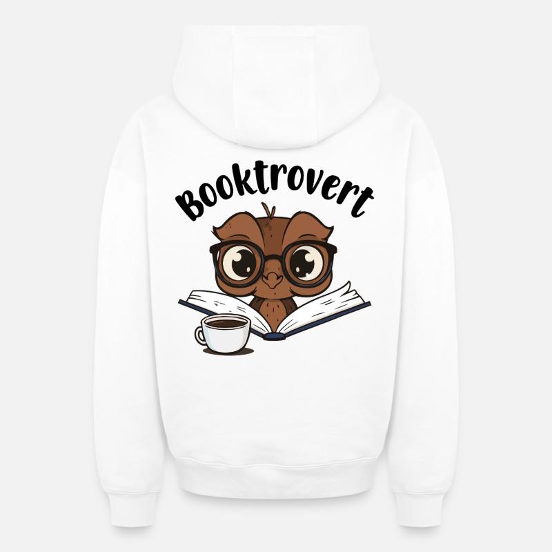 Booktrovert Eule mit Buch und Kaffee - Oversized Heavyweight Unisex Zip Hoodie - Weiß