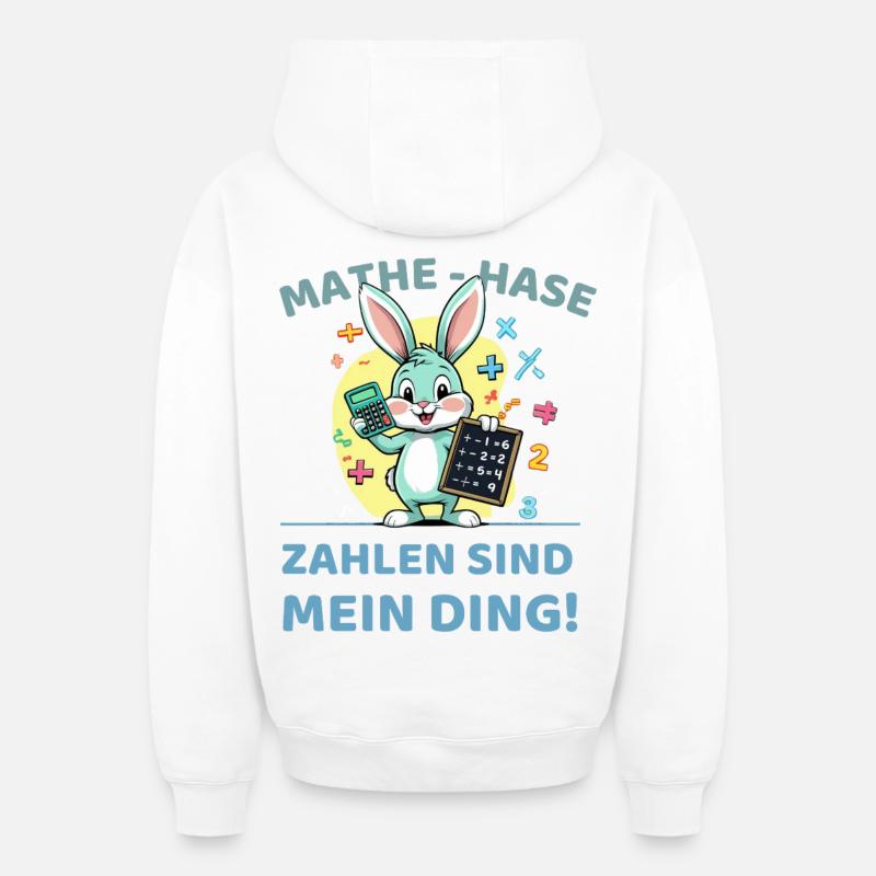 Math bunny with calculation task - Oversized Heavyweight Unisex Zip Hoodie - white